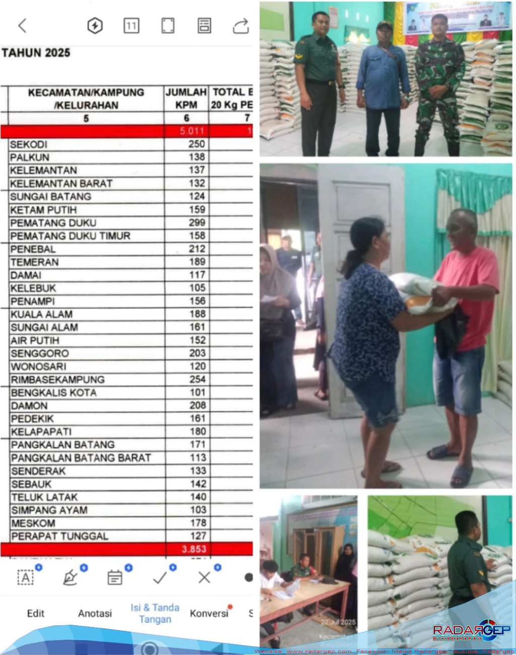 Kades Wonosari Menyalurkan Bantuan Beras dari Program Pertahanan Pangan